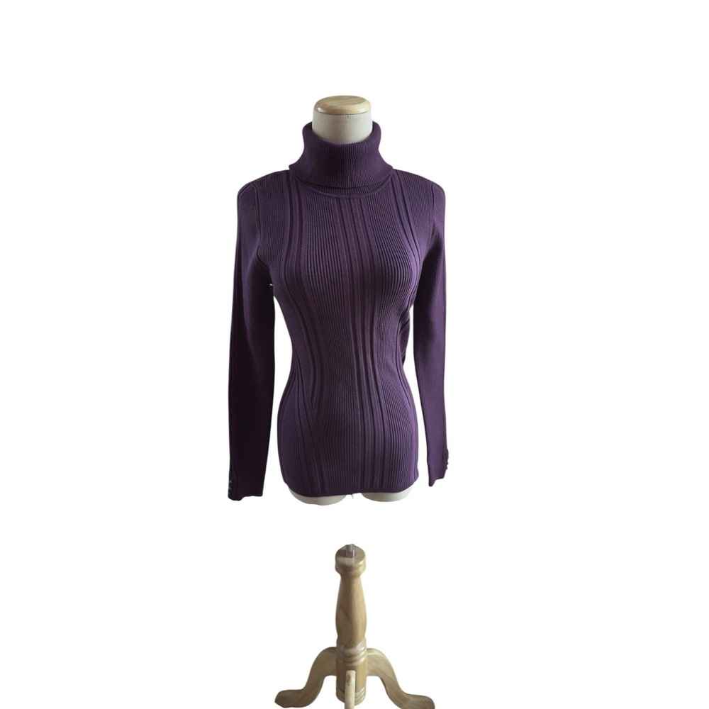 White House Black Market Purple Ribbed Turtleneck Sweater Long Sleeve Small‎
